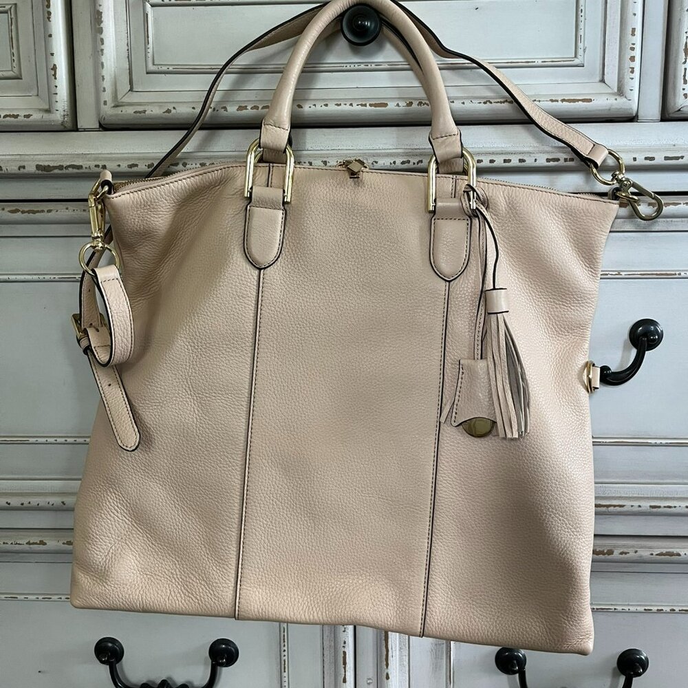 G.I.L.I Got it Love It Cream Pebbled‎ Leather Convertible Handbag Crossbody